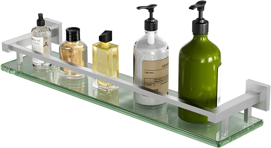 Alise Bathroom Shelves,Brushed Nickel Glass Shelf for Bathroom, Modern Floating Shelves,20 inch
