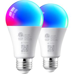 EDISHINE Christmas Light Bulb, Smart Bulbs Work with Apple Home/Alexa/Google Home/SmartThings, RGBTW Color Changing Light Bulb for Christmas Decor, 2.4GHz WiFi Bulb, 800LM 9W, A19, E26, 2PCS