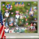 9 Sheets Patriotic Gnome 4th of July Window Clings, Hianjoo 97 Pcs Red White Blue Static Decals with Stars, Independence Day Memorial Day Home Glass Party Decorations