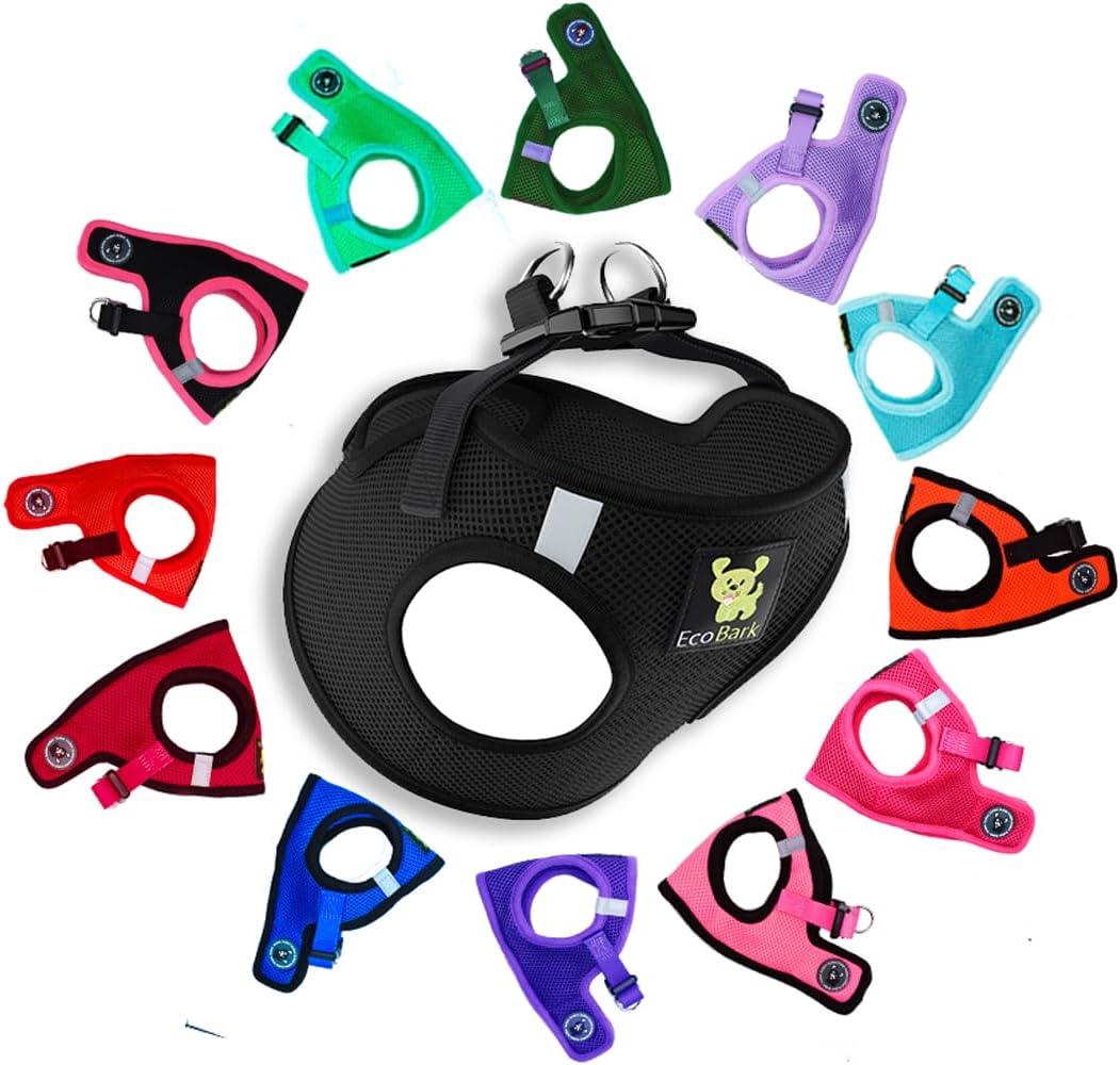 EcoBark Step in Dog Harness - Eco-Friendly Dog Harnesses for XS, Small, and Medium Breed Dogs - Reflective and Adjustable Body Halter Vest - Soft Luxurious Mesh Toy Breed Harness (Black, Medium) (Medium-11 to 17 lbs-Chest Up to 16 in (Pack of 1))