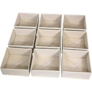 DIOMMELL 9 Pack Foldable Cloth Storage Box Closet Dresser Drawer Organizer Fabric Baskets Bins Containers Divider for Clothes Underwear Bras Socks Clothing, Beige 900