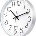 jomparis 10 Inch Silver Wall Clock Battery Operated Silent & Non-Ticking Wall Clock for Home Office Bathroom