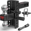 TYT Adjustable Truck Trailer Hitch for 2 inch Receiver, 6" Drop/Rise Tow Hitch with Dual Balls (2" & 2-5/16"), Includes Two Pin Locks & Hitch Tightener