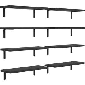 DOLLFIO Floating Shelves, 8 Sets Wooden Floating Shelves for Bedroom & Bathroom Wall Decor, Floating Book Shelf Living Room Black