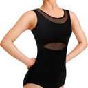 Dance Leotard for Women Ballet Mesh Tank Gymnastics Dancewear,Chest Padded Lining (Small, Black-01)