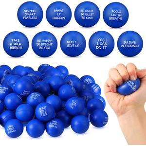 Shappy 72 Pcs Inspirational Stress Relief Balls Motivational Stress Ball Encouraging PU Bulk Balls for Adults Small Therapy Fidget Relief Toys for Valentines Gifts (Blue)