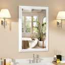 SMIROR Matte White Bathroom Mirror for Over Sink, 24x 36 Metal Thick Framed Rectangle Vanity Mirror for Wall, Right Angle Corner, Anti-Rust, Horizontally or Vertically Mounted