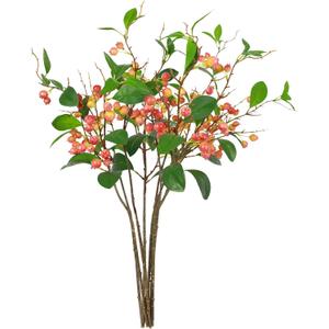 CHIAVE Artificial Plants Simulation Flowers Faux Berries Lifelike Hawthorn Branches for vases- 8 pcs -Peach Pink