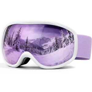 FMY Snowboard/Ski Goggles for Adult,Over Glasses Anti Fog UV Protection Skiing Goggles for Men Women Youth (White/Purple Lens)