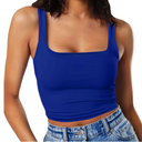 Womens Sleeveless Crop Tops Square Neck Double Layer Workout Fitness Basic Cropped Tank Top (Large, Blue)