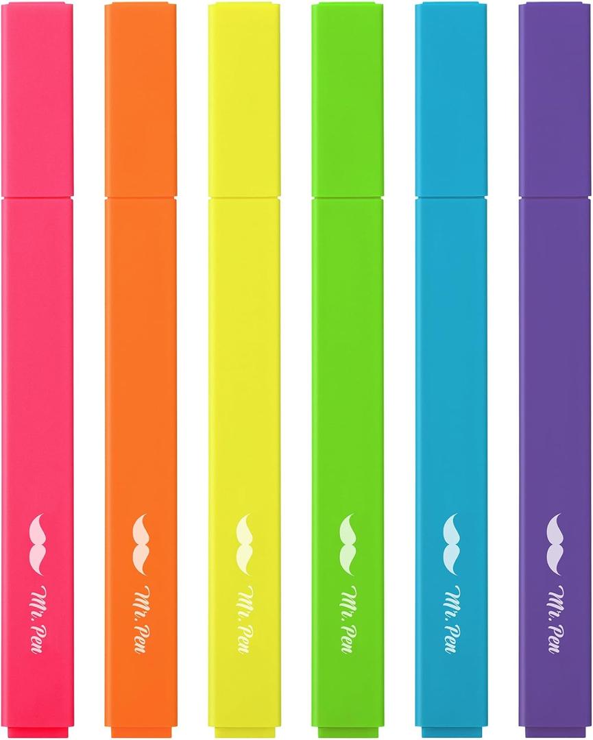 Mr. Pen- Aesthetic Highlighters, 6pcs, Chisel Tip, Vibrant Colors, Assorted Colors, No Bleed Cute Highlighters and Pens for Bible Pages, Fluorescent Highlighter