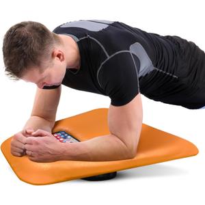 Core Trainer Plank Board - Multifunctional Orange Leather Fitness Board with free iOS/Android App for Full Body Fitness while Playing GamesWatching Videos