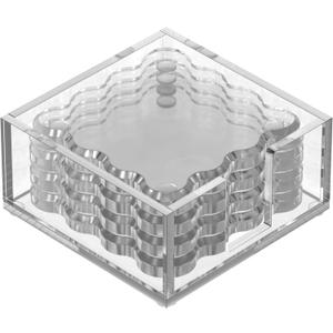 Square Scalloped Acrylic Drink Coaster Set 4Pack with Square Holder (Clear)