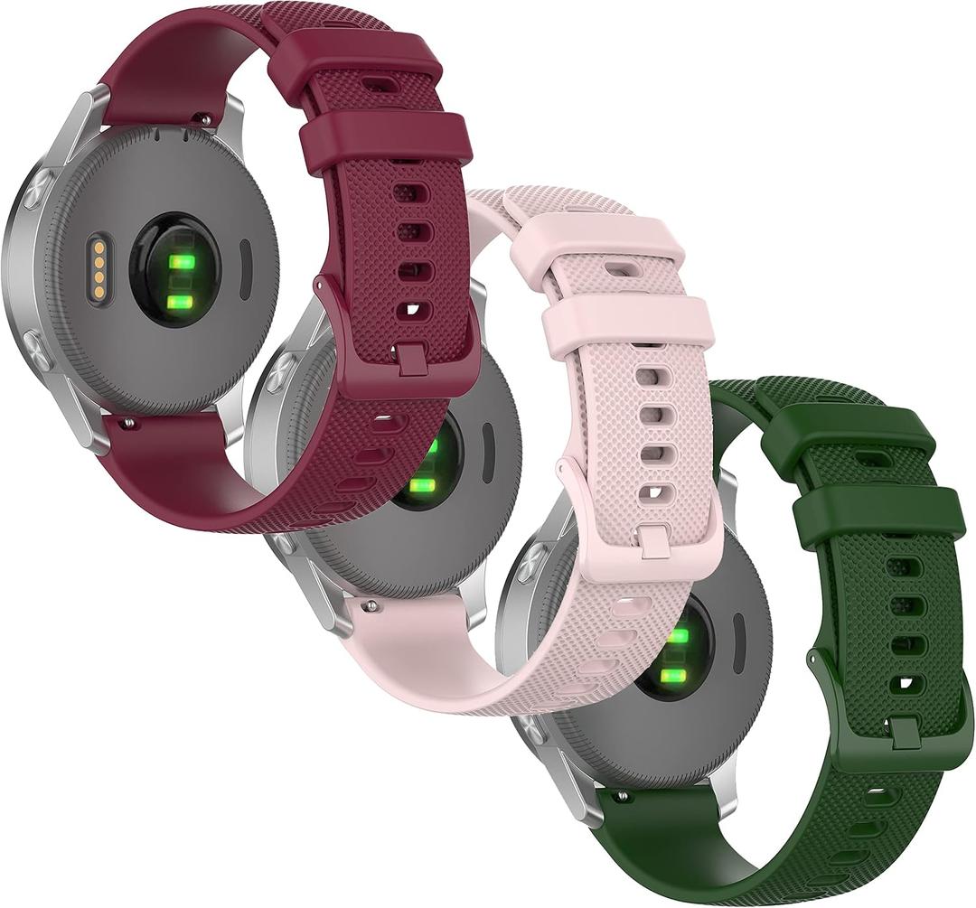 18mm Soft Silicone Watch Band for Garmin Vivoactive 4S, Vivomove 3S 39mm, Fossil Women's Gen 6/5E 42mm, Q Venture Gen 4 HR/3, Sport 41mm - 3 Pack