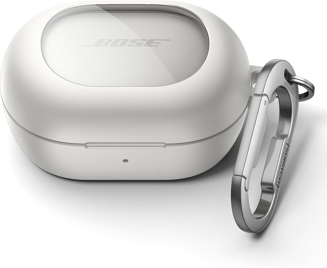 SURITCH Magnetic Cases for Bose New QuietComfort Earbuds (2024) Case Cover, Rugged Shockproof Protective Cover for Bose QuietComfort Earbuds with Magnetic Lok & Carabiner & Cleaning Kit, White