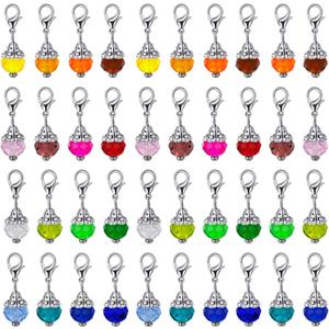 Hicarer 40 Pieces Crystal Dangle Charms Pendants Glass Drop Beads Handmade Dangle Bead Charms with Silver Cap for Jewelry Making Necklace Earring Accessory, Assorted Colors