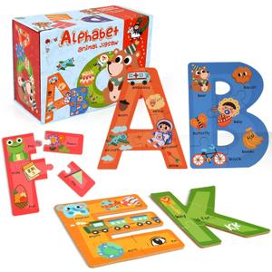 SYNARRY Wooden Alphabet Puzzles for Kids Ages 3-5, ABC Learning for Toddlers Ages 3+, Sight Words Letter Puzzles Montessori Toys Educational STEM for Preschool Boys Girls Kids Gifts