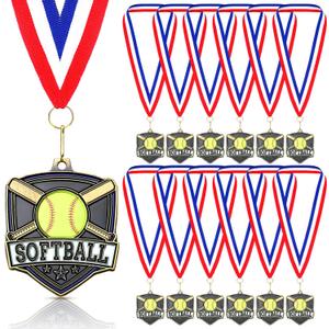 Trnayi 20 Pcs Softball Medals Bulk 2.4 Inch Metal Medal for Softball with Neck Ribbons Winner Award Prize Gift for Sports Tournaments Match Competitions Celebration and Party Favors