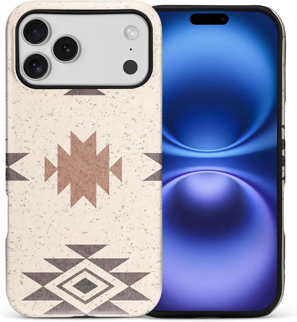 Compatible with iPhone 17 Pro Max Matte Case for Girl Boy Full Body Design Soft Silicone Drop Shock Scratch Protection Crazy Pattern Western Boho Aztec