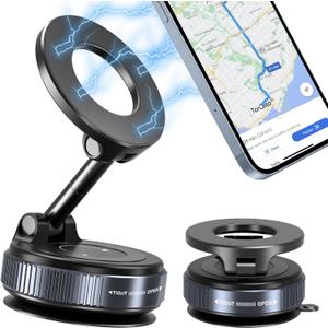 Vacuum Magnetic Phone Holders for Your Car, 360 Adjustable Car Phone Holder for Magsafe with Powerful Magnet, Folding Car Mount for iPhone 17 Pro Max 16 15 14 13 12 Air Plus & Android (Black)