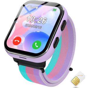 PTHTECHUS Smart Watch for Kids, 4G Smartwatch with Phone Call, SOS, Camera, Music Player, Learn Card, and Puzzle Games, Suitable for Boys and Girls Ages 4-12 Years Old Purple (Purple (No GPS))