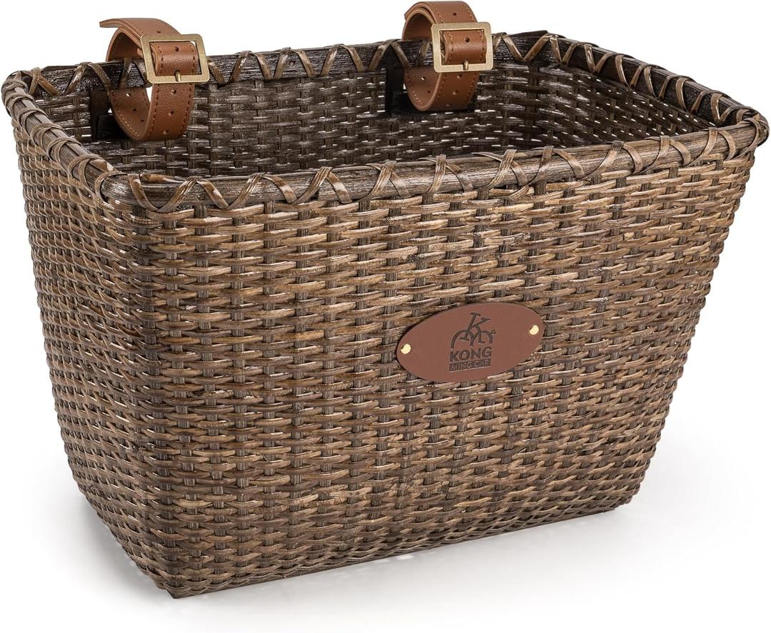 Bike Basket, Handmade Rattan Bicycle Baskets, Front Bike Baskets for Women, Retro Style Bike Baskets for Adult Bikes (Dark Brown)