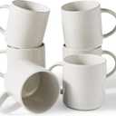 famiware Coffee Mug Set for 6, Star 16 oz Catering Mugs Cup Set with Handle for Coffee, Tea, Cocoa, Milk - Ceramic Stoneware Drinkware Set, Matte White