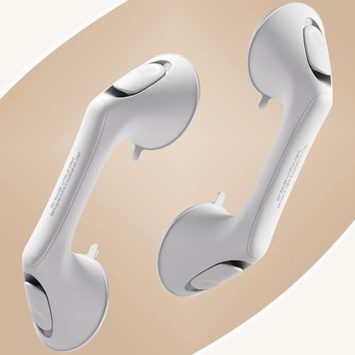ABLECARE 2 Pack 12 Inch Grab Bars for Bathtubs and Showers for Seniors, Heavy Duty Shower Handle for Elderly, Suction Cup Removable Handrails Handicap Bath Grip Bathroom Safety Grips (Light White)