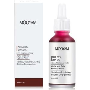 MOOYAM AHA 30% + BHA 2% Peeling Solution, 30ml, Exfoliating Solution AHA 30% + BHA 2%, Fruit Acid, Liquid Salicylic Acid, Facial Serum, Serum