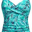 Women's Underwire Tankini Top Only  Tummy Control Bathing Suit Top No Bottom 2025 Green Paisley 20W