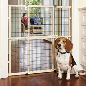 MYPET Wire Mesh Dog Gate: 29.5"-40" Wide, Pressure Mounted with No Tools; Expandable, Durable Pet Gates for Doors and Hallways, 37" Tall, Made with Sustainable Hardwood