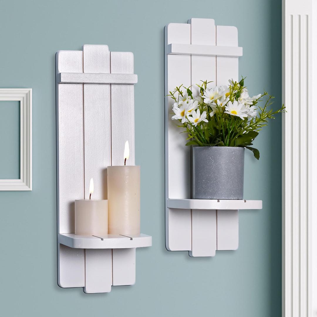 Yorkmills Sconces Wall Decor Set of 2, Large Wall Candle Holder White Decor