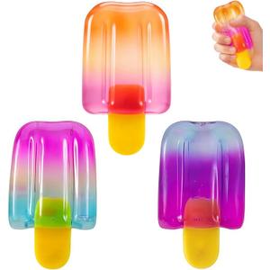 3 Pcs Ice Cream Squishy Toy, Summer Sensory Stress Relief Squeeze Squishy, Popsicle Squishy for Easter Basket Stuffers, Party Favors, Anxiety Relief Everyone, Birthday Gift