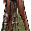 Rave Outfits for Women 2 in 1 Sheer Skirt Festival Clubwear Mesh High Waist Print A Line Maxi Skirt M