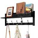 Exper City Coat Rack Wall Mount with Shelf, 26IN Wooden Coat Hanger Hooks Wall Mount with 8 Metal Hooks, Hanging Shelf with Hooks, Black