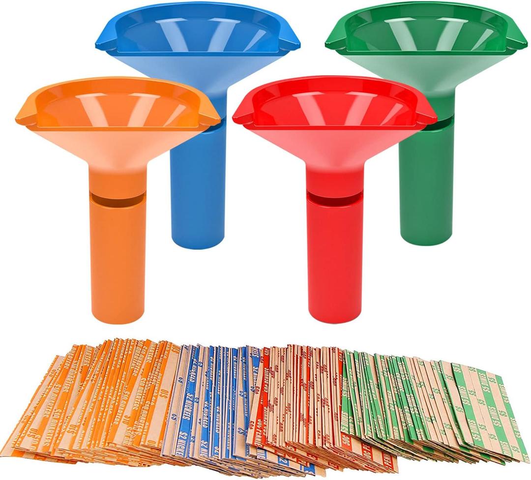 Coin Storage & Sorter Tubes 4 Color  Coded Coin Counters Tubes and Assorted Coin Wrappers