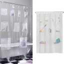 Zenna Home Waterproof Shower Curtain Liner with 9 Storage Pockets, 70 x 72 Inch, PEVA Shower Liner for Bathroom Storage, Shower Curtain Organizer with Rustproof Grommets, Clear