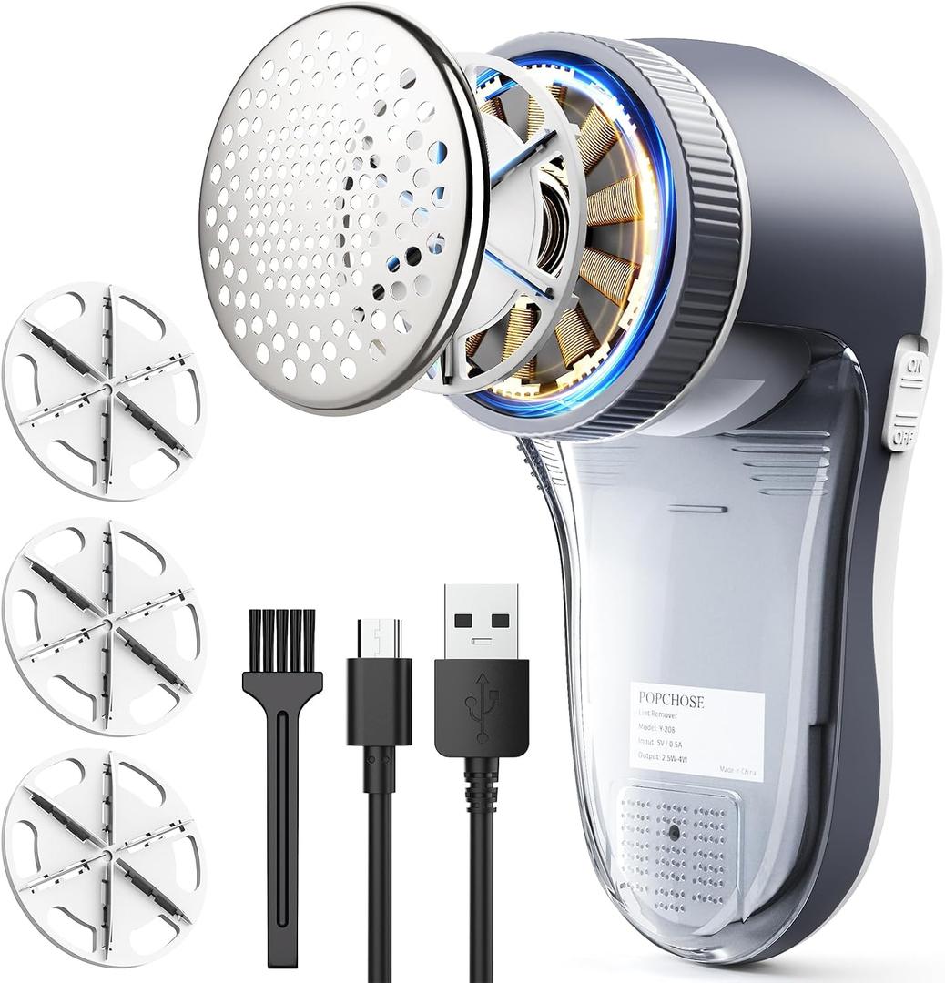 POPCHOSE Fabric Shaver, Lint Shaver for Clothing, Electric Lint Remover with 6-Leaf Blades, Sweater Defuzzer, Clothes Shaver for Couch, Furniture, Blanket, Remove Pilling, USB Rechargeable