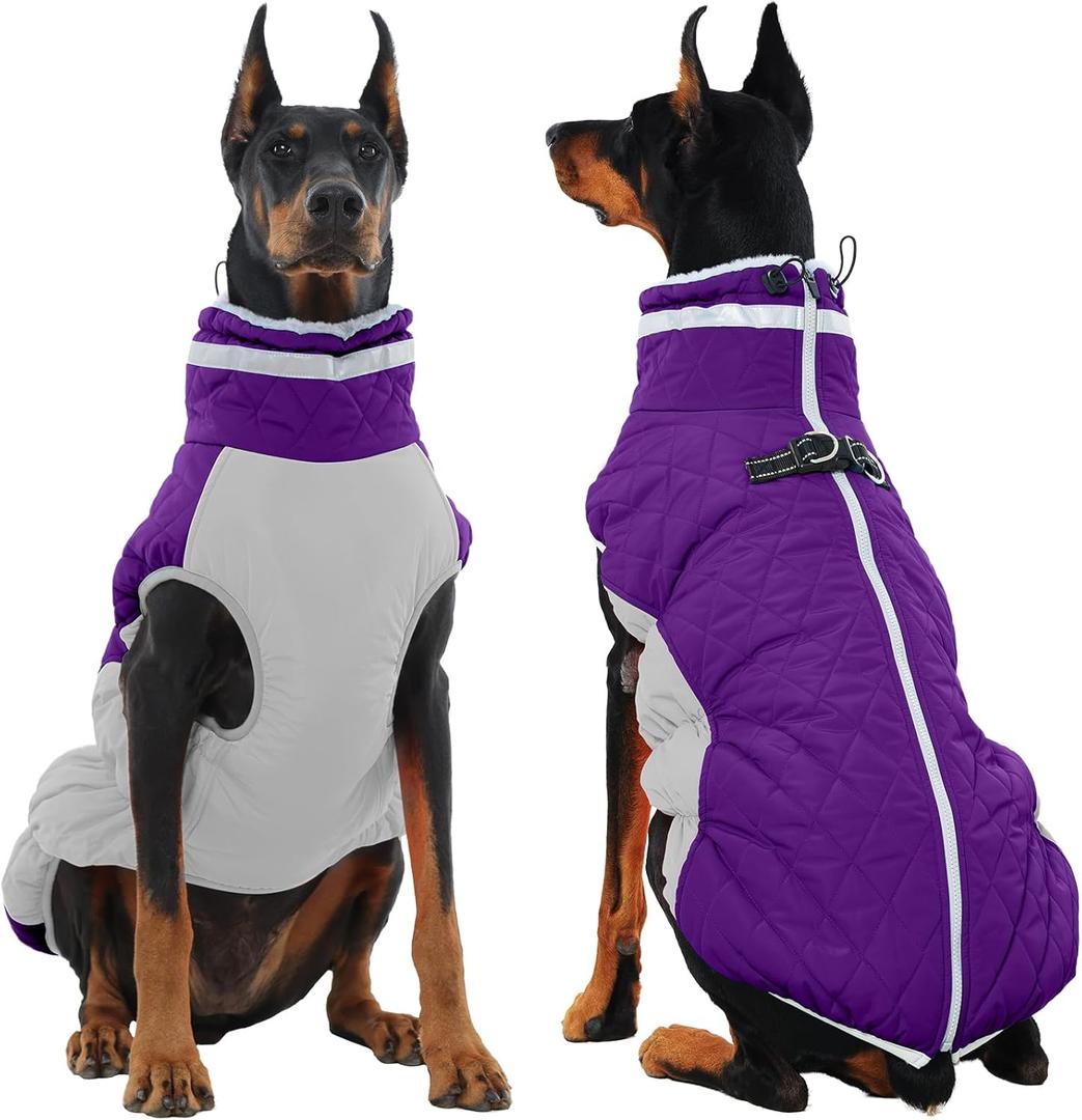 Dog Winter Jacket Cozy Reflective Waterproof Windproof Warm Pet Garment,Comfortable Cold Weather Fleece Apparel Outfits with Zipper Closure for Small Medium Large Dogs Puppy Walking,XXX-Large (Purple)