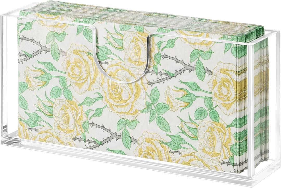 Clear Acrylic Napkin Holder for Table, Elegant Non-Slip Guest Towel Tray for Bathroom, Waterproof Vertical Tissue Dispenser for Kitchen, Dining, Bar, Office Right Angles