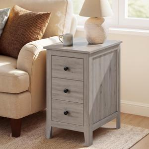 VASAGLE Side End Table with 3 Storage Drawers, Nightstand Farmhouse, 18.9"D x 14.2"W x 24.8"H
