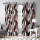 weesire Red and Black Curtains Modern Striped Decorative 50% Light Blocking Darkening Grommet Red Curtain for Living Room Villa, Bedroom Gray and Red 2 Panels Set, 52x84 Inches
