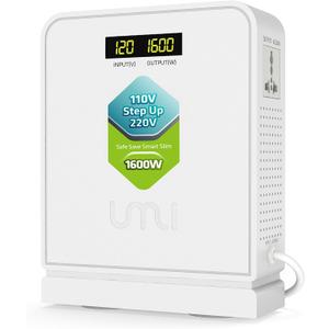 UMI 1600W Step Up Voltage 110v to 220v Converter, Heavy Duty Power Converter 110v to 220v, Power Transformer with Auto Mode, Step Up 110v to 220v - Europe to US Voltage Converter