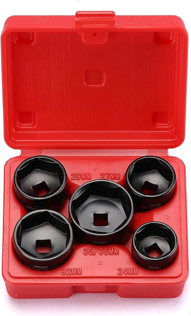 CASOMAN 5 Pieces 3/8" Drive Low Profile Oil Filter Socket Set, Oil Filter Cap Remover and Installer Tool Set, 6 Point, 24mm 27mm, 29mm, 32mm, 36mm, CR-V