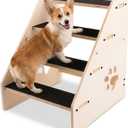 Dog Stairs Ramp, Wooden 4-Step Dog Ramp for Small/Medium/Older Dogs and Cats, Non-Slip Pet Ladder for High Beds, Sofas, Bay Windows