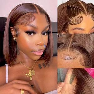 PANDA ANGEL Light Brown Bob Wig Human Hair Wear and Go Glueless Wigs Human Hair Pre Plucked Bob 13X4 HD Transparent Lace Frontal Wig Blunt Cut Chocolate Brown Bob Lace Front Wigs For Black Women (10 Inch)
