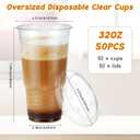 FoldTier 50 Pack 32 oz Clear Plastic Cups with Strawless Sip Lids, Oversized Iced Coffee Cups with Lids for Coffee, Tea, Milkshake, Smoothie, Cold Drinks, Party and Wedding, Event