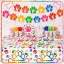 Gejoy 96pcs Dog Birthday Party Decorations Set Include Dog Print Plates Knives Forks Spoons Napkins Puppy Paw Tableware for Puppy Theme Party Supplies Kit(Bright Color)