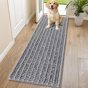 Smiry Dog Door Mat for Muddy Paws 70x24, Extra Soft Absorbent Chenille Doormat, Trap Moisture and Dirt, Non-Slip Machine Washable Front Door Mat for Indoor Entrance Inside Floor, Grey
