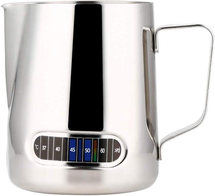 Stainless Steel Milk Frothing Pitcher, 20oz/600ml - Cappuccino Latte Art Steaming Pitcher with Ergonomic Handle and Thermometer